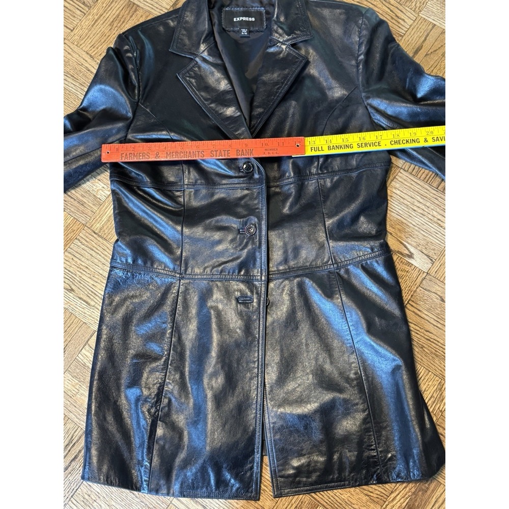 Express Womens Button Up Leather Jacket d Size‎ 9/10 Black - Picture 3 of 7